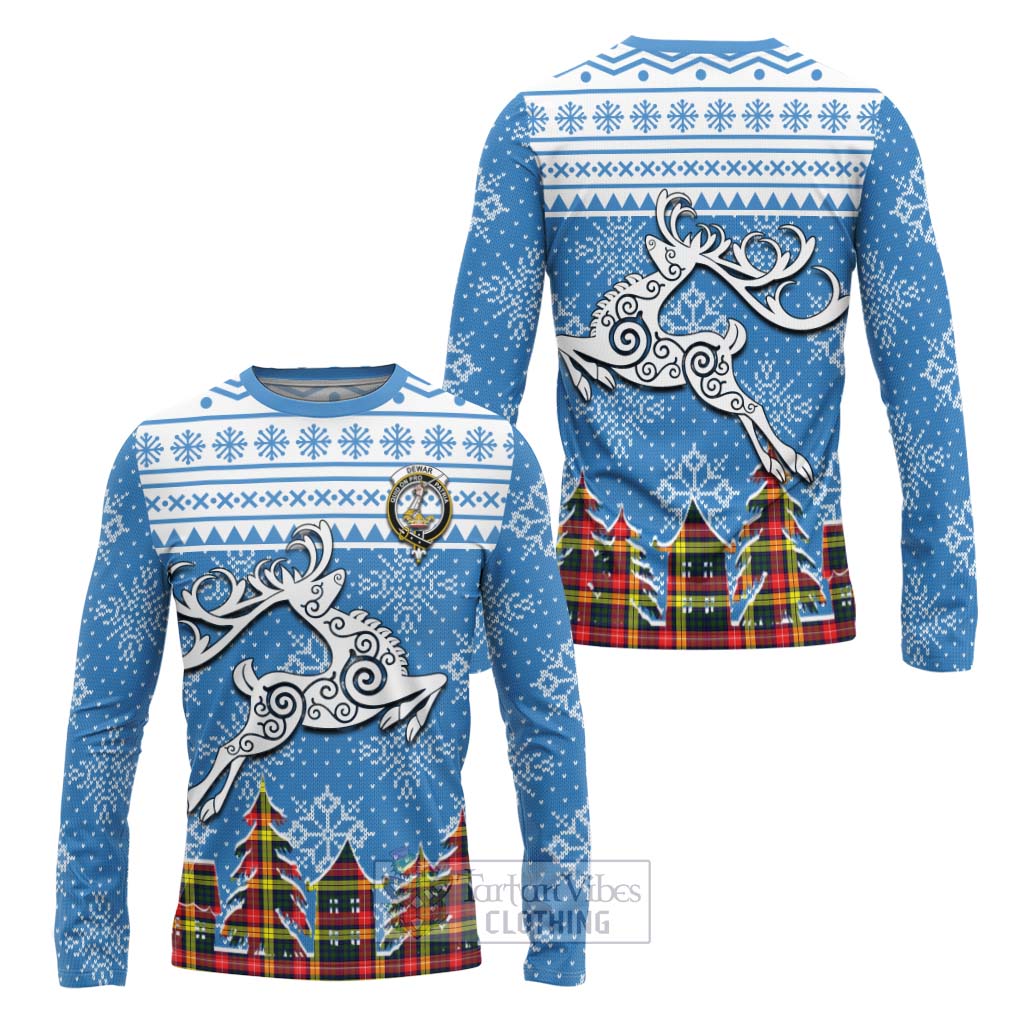 Dewar Clan Christmas Long Sleeve T-Shirt Celtic Reindeer Style Unisex - Tartan Vibes Clothing