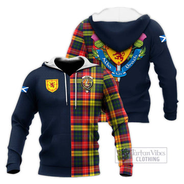 Dewar Tartan Knitted Hoodie Alba with Scottish Lion Royal Arm Half Style