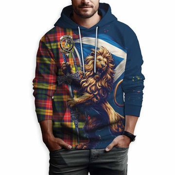 Dewar Tartan Family Crest Hoodie with Scottish Majestic Lion