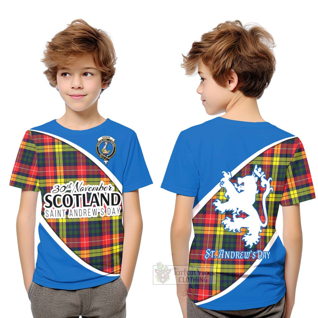 Tartan Vibes Clothing Dewar Family Crest Tartan Kid T-Shirt Celebrate Saint Andrew's Day in Style