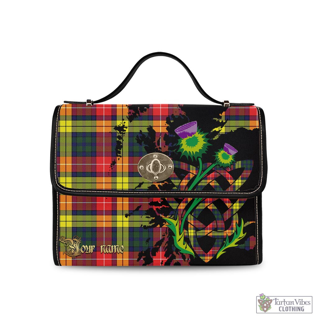 Tartan Vibes Clothing Dewar Tartan Waterproof Canvas Bag with Scotland Map and Thistle Celtic Accents