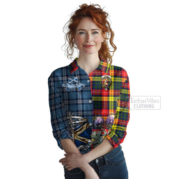 Dewar Tartan Women's Casual Shirt Happy St. Andrew's Day Half Tartan Style