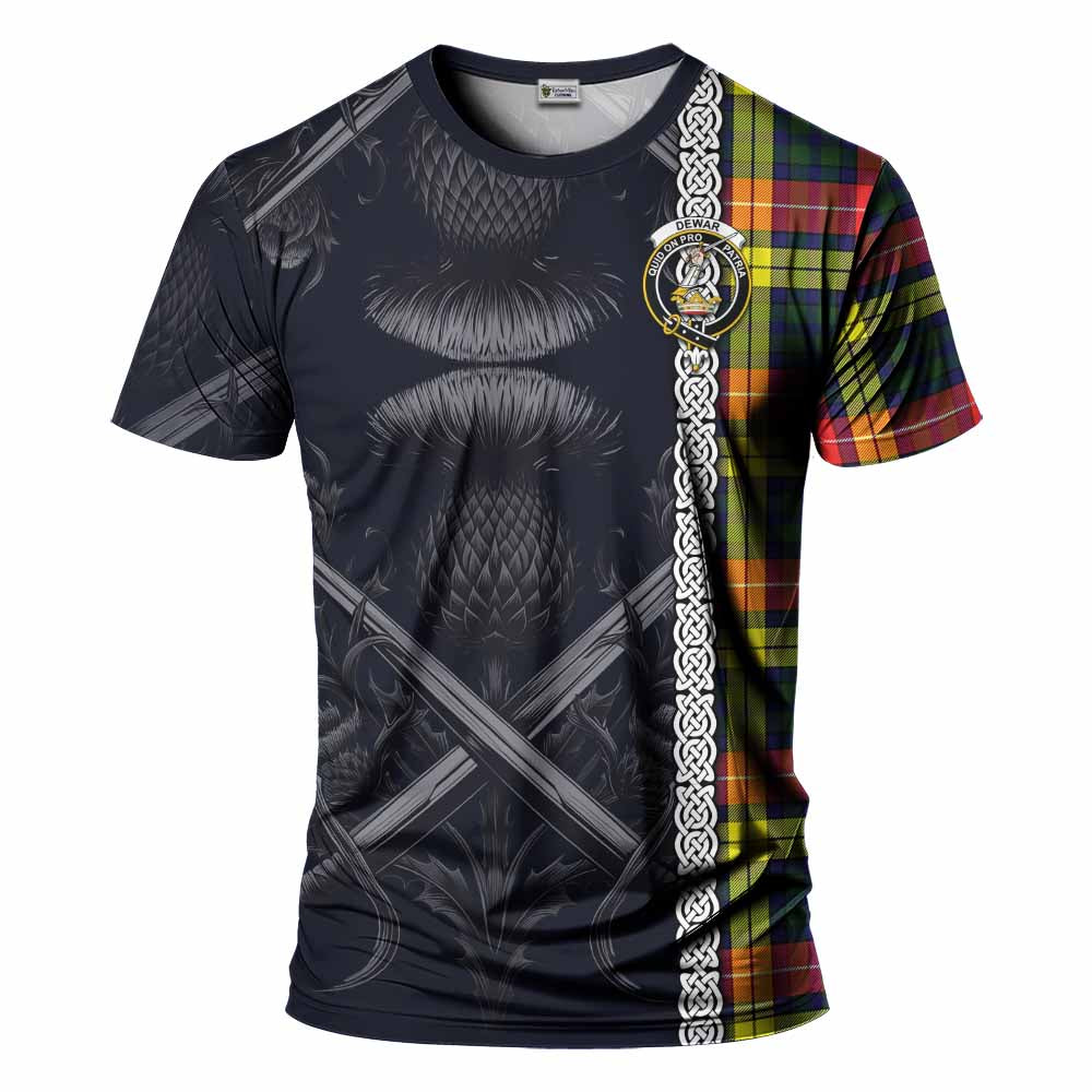 Dewar Tartan T-Shirt with Family Crest Cross Sword Thistle Celtic Vibes Kid's Shirt - Tartan Vibes Clothing