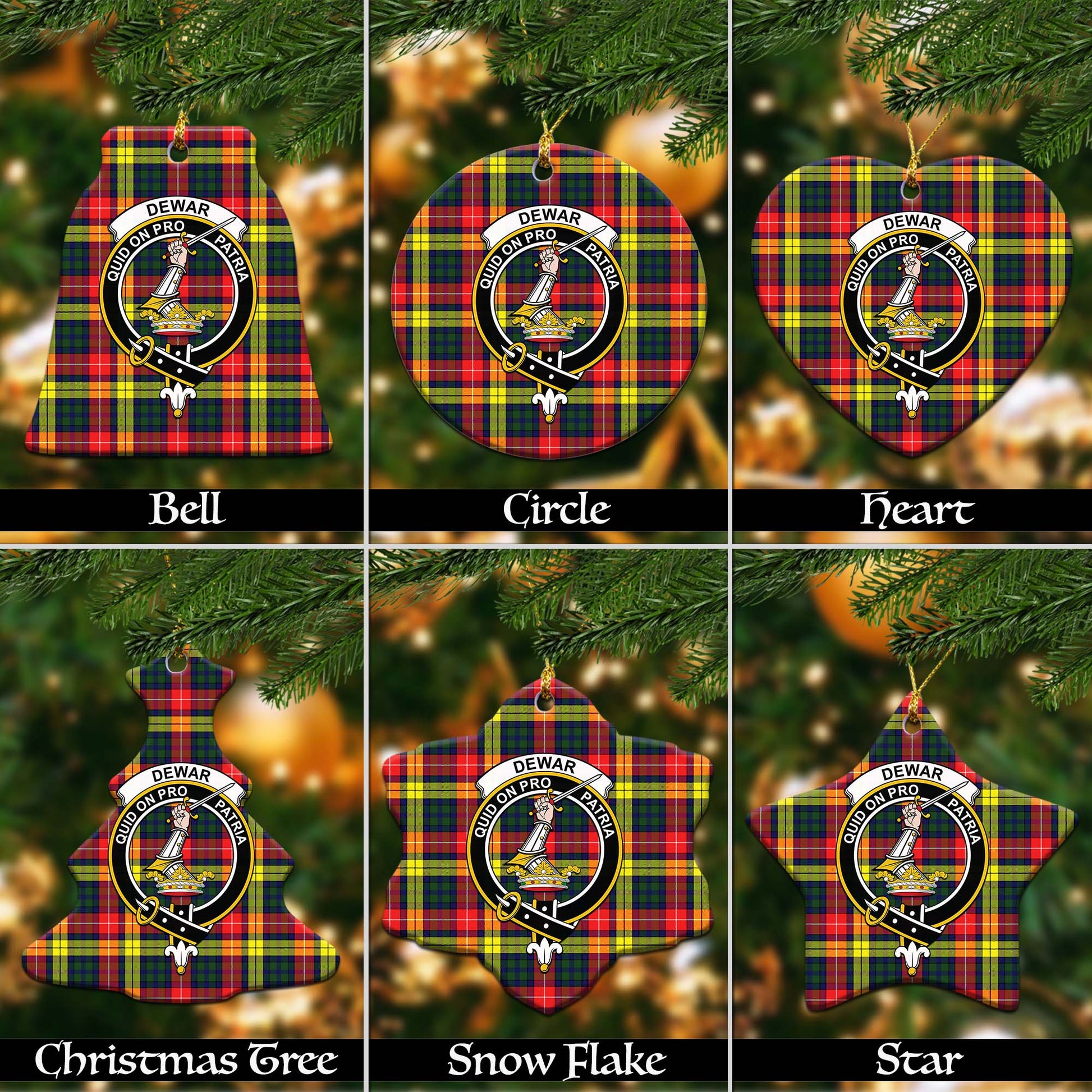 Dewar Tartan Christmas Ornaments with Family Crest - Tartanvibesclothing