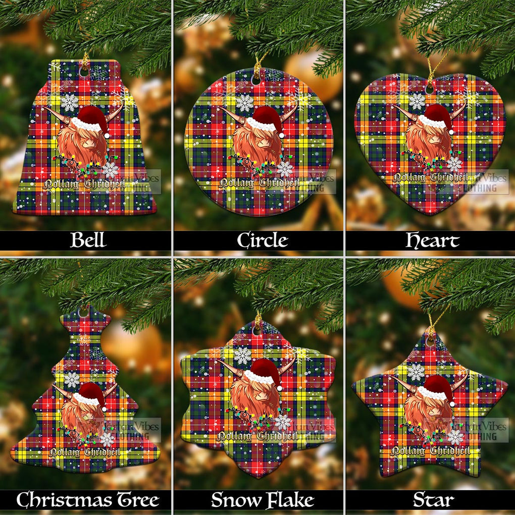 Tartan Vibes Clothing Dewar Clan Tartan Ornament with Christmas Twinkle Highland Cattle