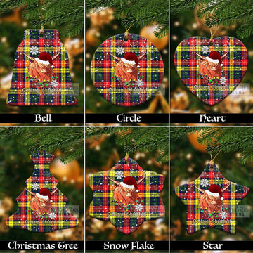 Dewar Clan Tartan Ornament with Christmas Twinkle Highland Cattle