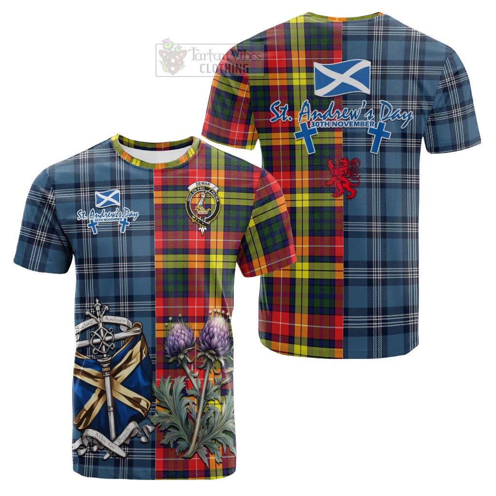 Tartan Vibes Clothing Dewar Tartan Cotton T-shirt Happy St. Andrew's Day Half Tartan Style