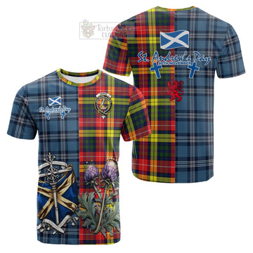 Dewar Tartan Cotton T-shirt Happy St. Andrew's Day Half Tartan Style