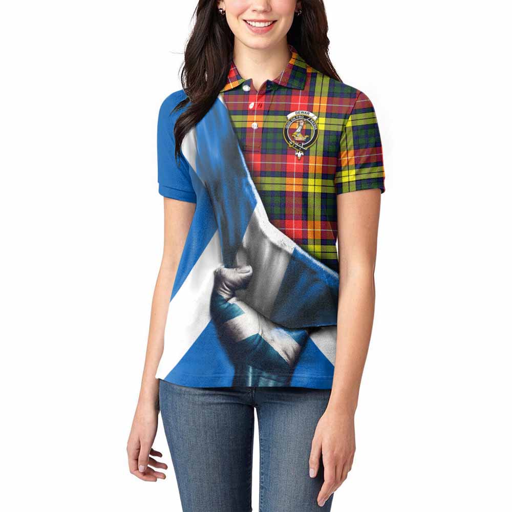 Tartan Vibes Clothing Dewar Tartan Women's Polo Shirt with Family Crest Scotland Patriotic Style