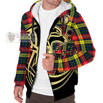 Dewar Tartan Sherpa Hoodie with Family Crest Celtic Wolf Style