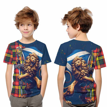 Dewar Tartan Family Crest Kid T-Shirt with Scottish Majestic Lion