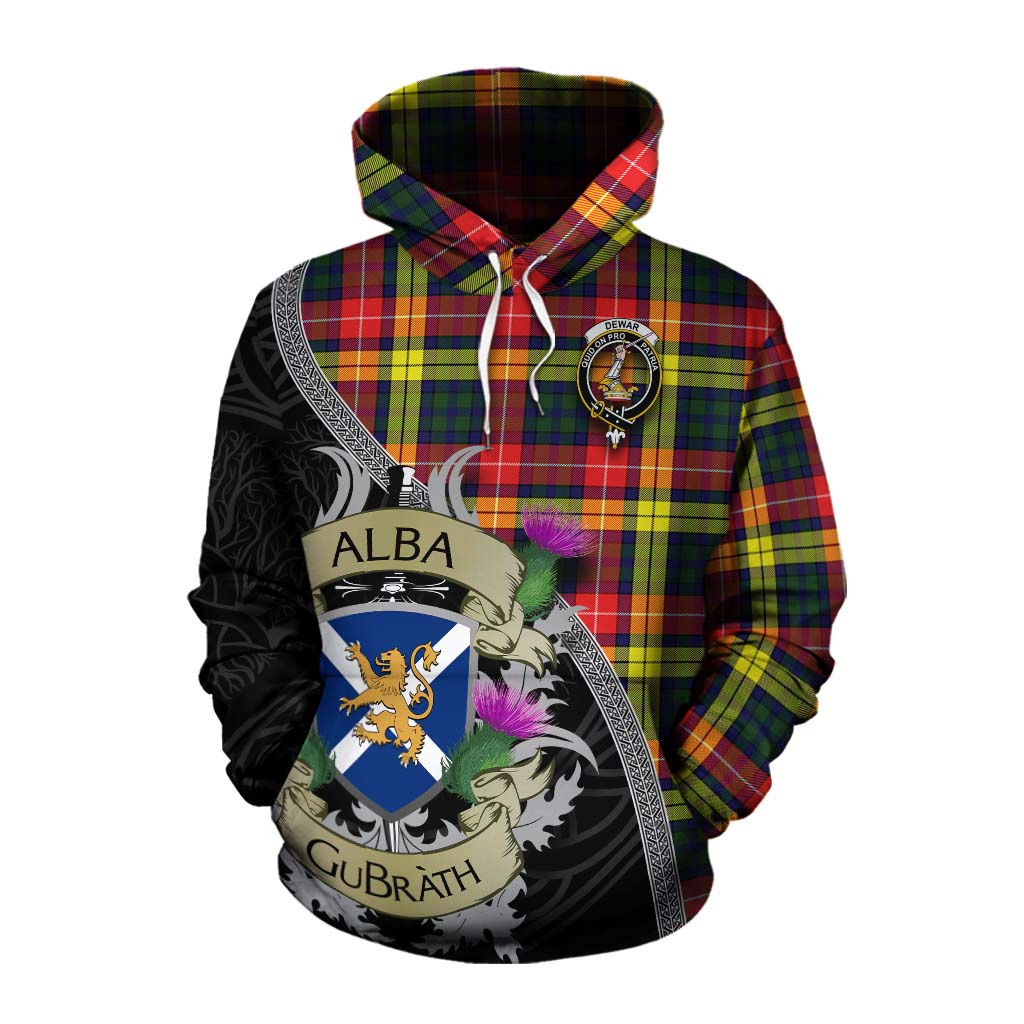 Dewar Tartan Family Crest Cotton Hoodie Lion Rampant Royal Thistle Shield Celtic Inspired Pullover Hoodie XS - Tartan Vibes Clothing