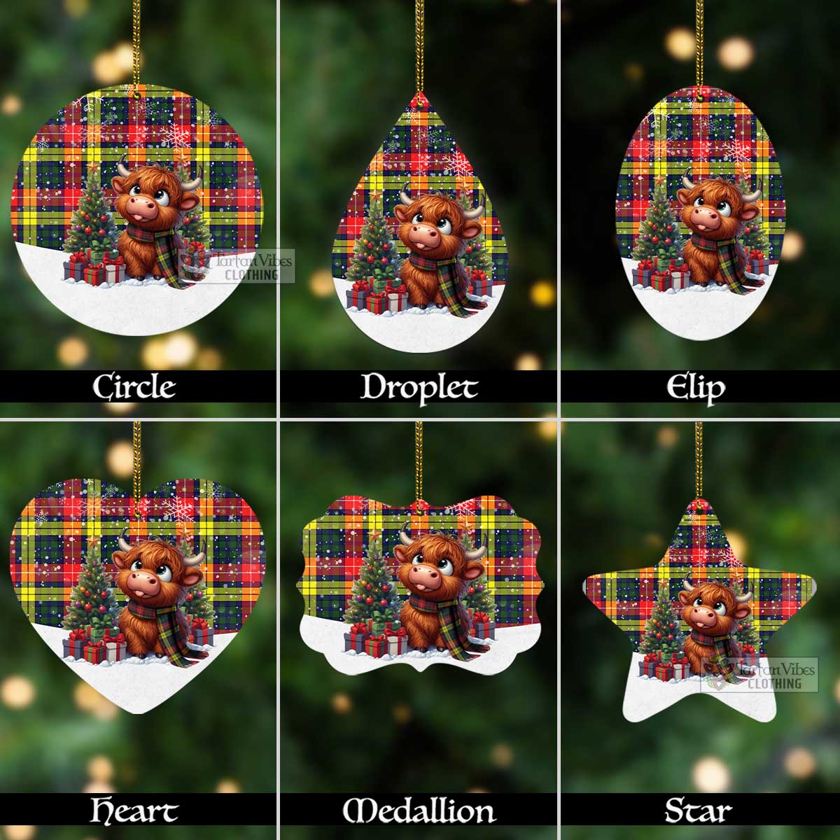 Tartan Vibes Clothing Dewar Tartan Christmas Aluminium Ornament with Adorable Highland Coo