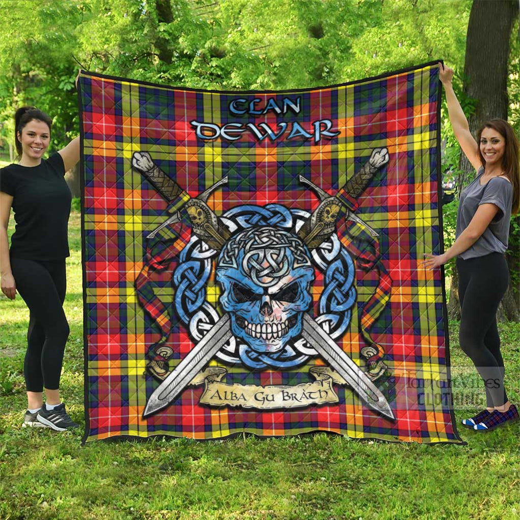 Dewar Tartan Quilt with Celtic Skull Alba Gu Brath Style Super King Quilt 91" x 110" - Tartan Vibes Clothing