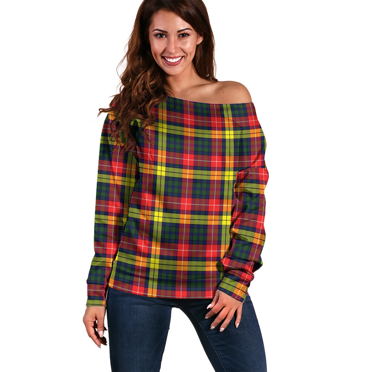 Dewar Tartan Off Shoulder Women Sweater Women - Tartan Vibes Clothing