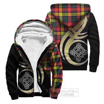 Dewar Tartan Sherpa Hoodie with Family Crest and Celtic Symbol Style