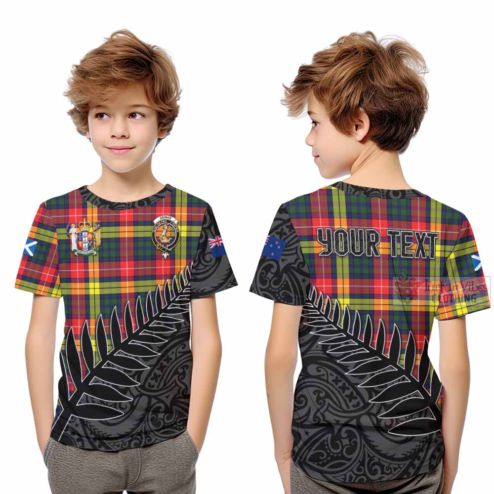 Tartan Vibes Clothing Dewar Crest Tartan Kid T-Shirt with New Zealand Silver Fern Half Style