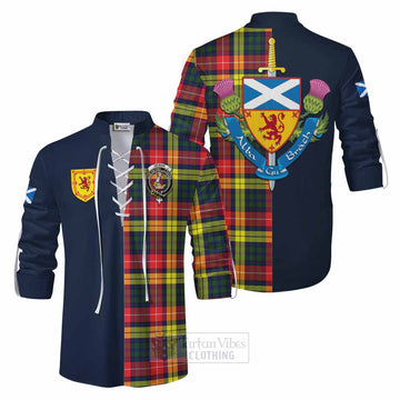Dewar Tartan Ghillie Kilt Shirt Alba with Scottish Lion Royal Arm Half Style Men - Tartan Vibes Clothing