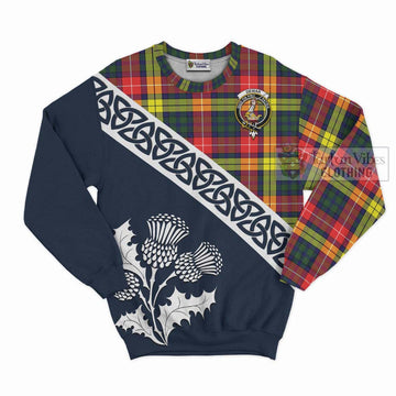 Dewar Tartan Sweatshirt Featuring Thistle and Scotland Map