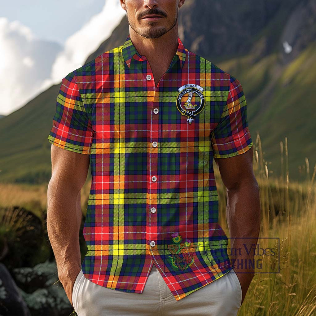 Dewar Tartan Cotton Hawaiian Shirt with Family Crest Adult - Tartan Vibes Clothing