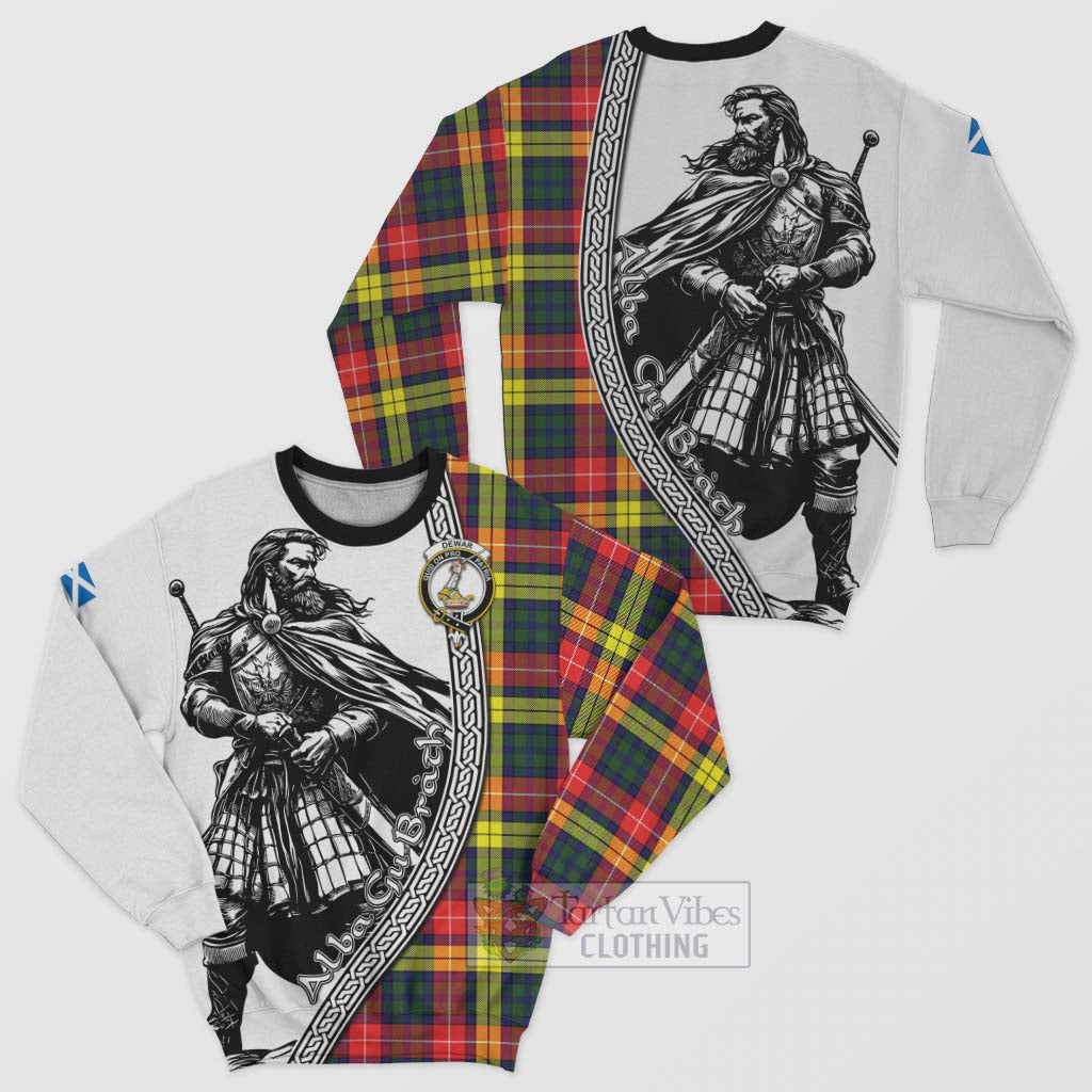 Dewar Tartan Clan Crest Sweatshirt with Highlander Warrior Celtic Style Unisex - Tartan Vibes Clothing