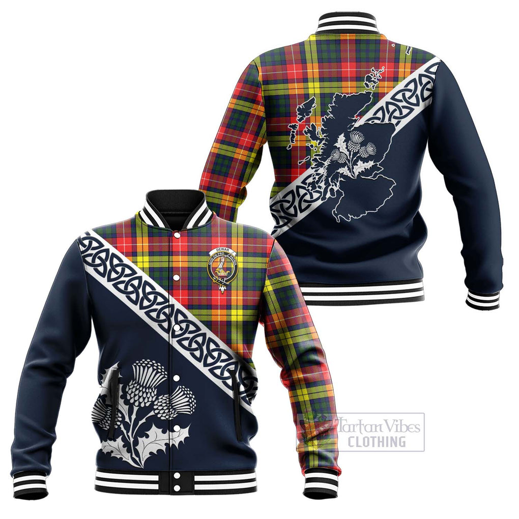 Dewar Tartan Baseball Jacket Featuring Thistle and Scotland Map Unisex - Tartan Vibes Clothing