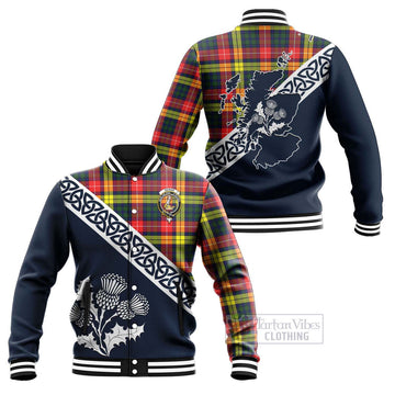 Dewar Tartan Baseball Jacket Featuring Thistle and Scotland Map Unisex - Tartan Vibes Clothing
