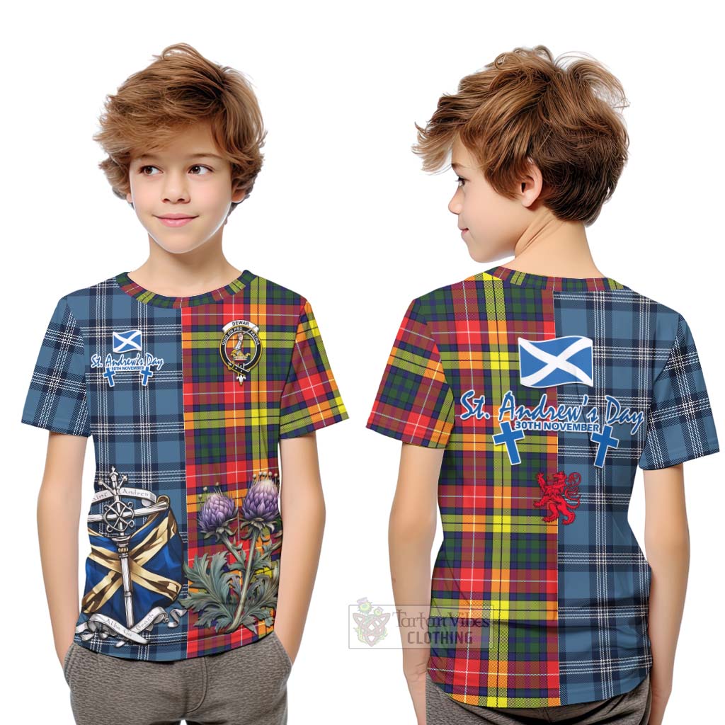 Tartan Vibes Clothing Dewar Tartan Kid T-Shirt Happy St. Andrew's Day Half Tartan Style