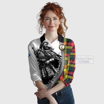 Dewar Tartan Clan Crest Women's Casual Shirt with Highlander Warrior Celtic Style