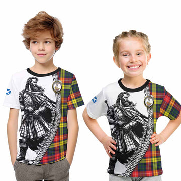 Dewar Tartan Clan Crest Kid T-Shirt with Highlander Warrior Celtic Style