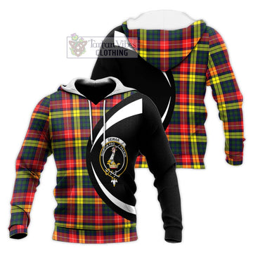 Dewar Tartan Knitted Hoodie with Family Crest Circle Style