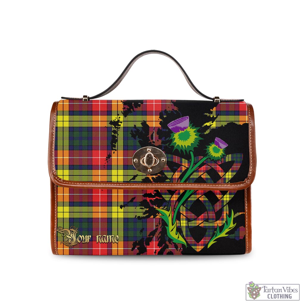 Tartan Vibes Clothing Dewar Tartan Waterproof Canvas Bag with Scotland Map and Thistle Celtic Accents