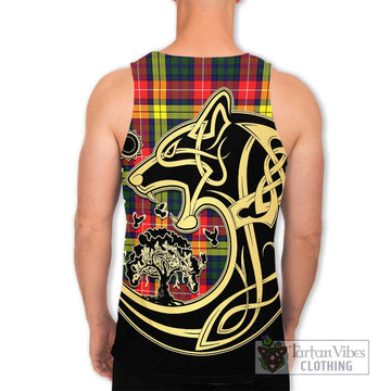 Dewar Tartan Men's Tank Top with Family Crest Celtic Wolf Style