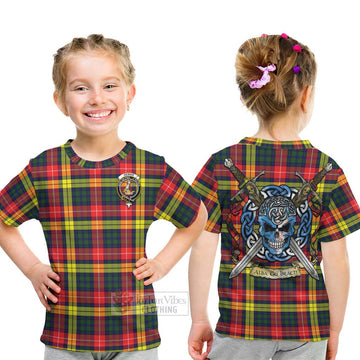 Dewar Tartan Kid T-Shirt with Family Crest Celtic Skull Style