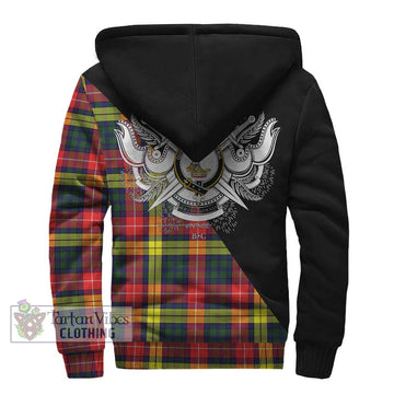 Dewar Tartan Sherpa Hoodie with Family Crest and Military Logo Style