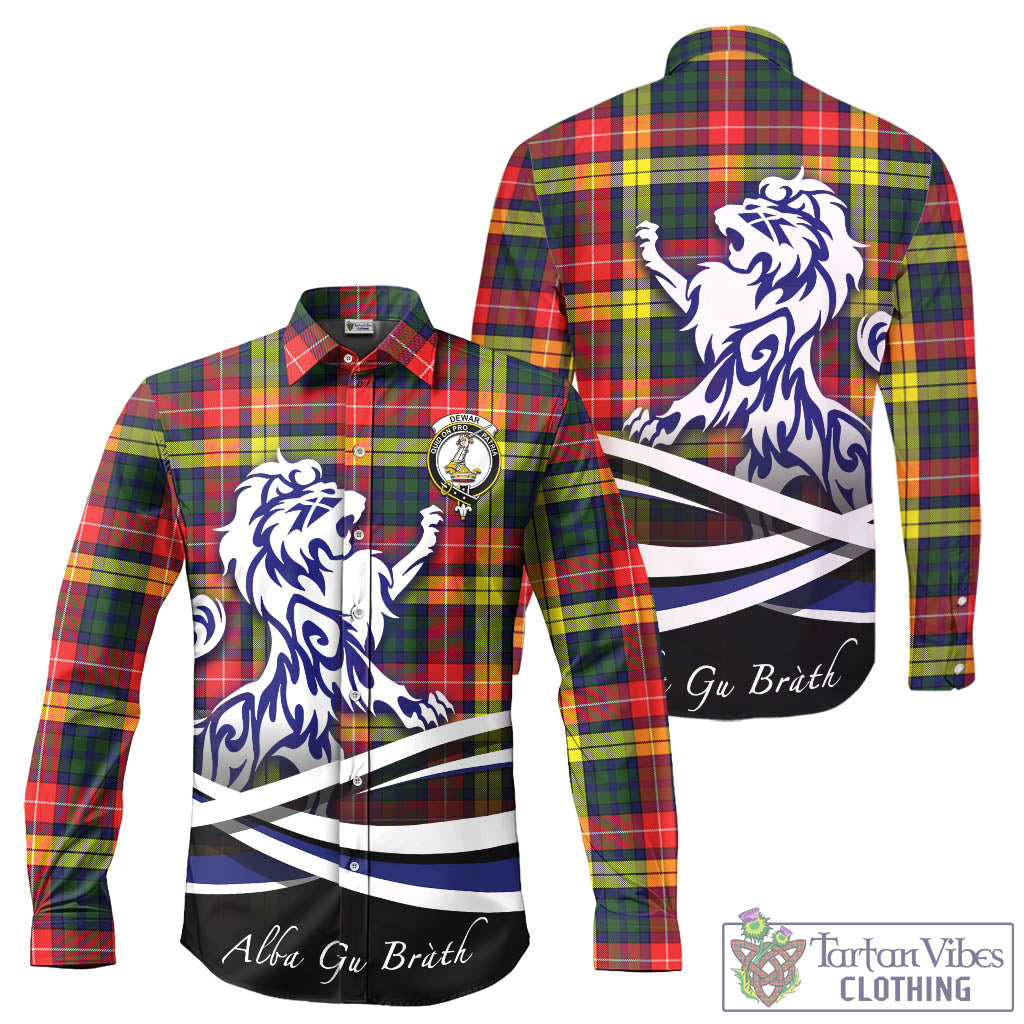 Dewar Tartan Long Sleeve Button Up Shirt with Alba Gu Brath Regal Lion Emblem - Tartan Vibes Clothing
