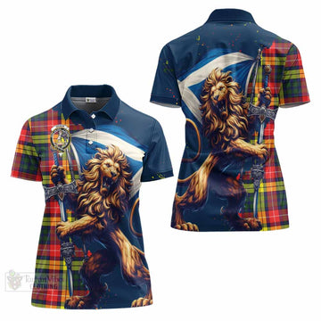 Dewar Tartan Family Crest Women's Polo Shirt with Scottish Majestic Lion