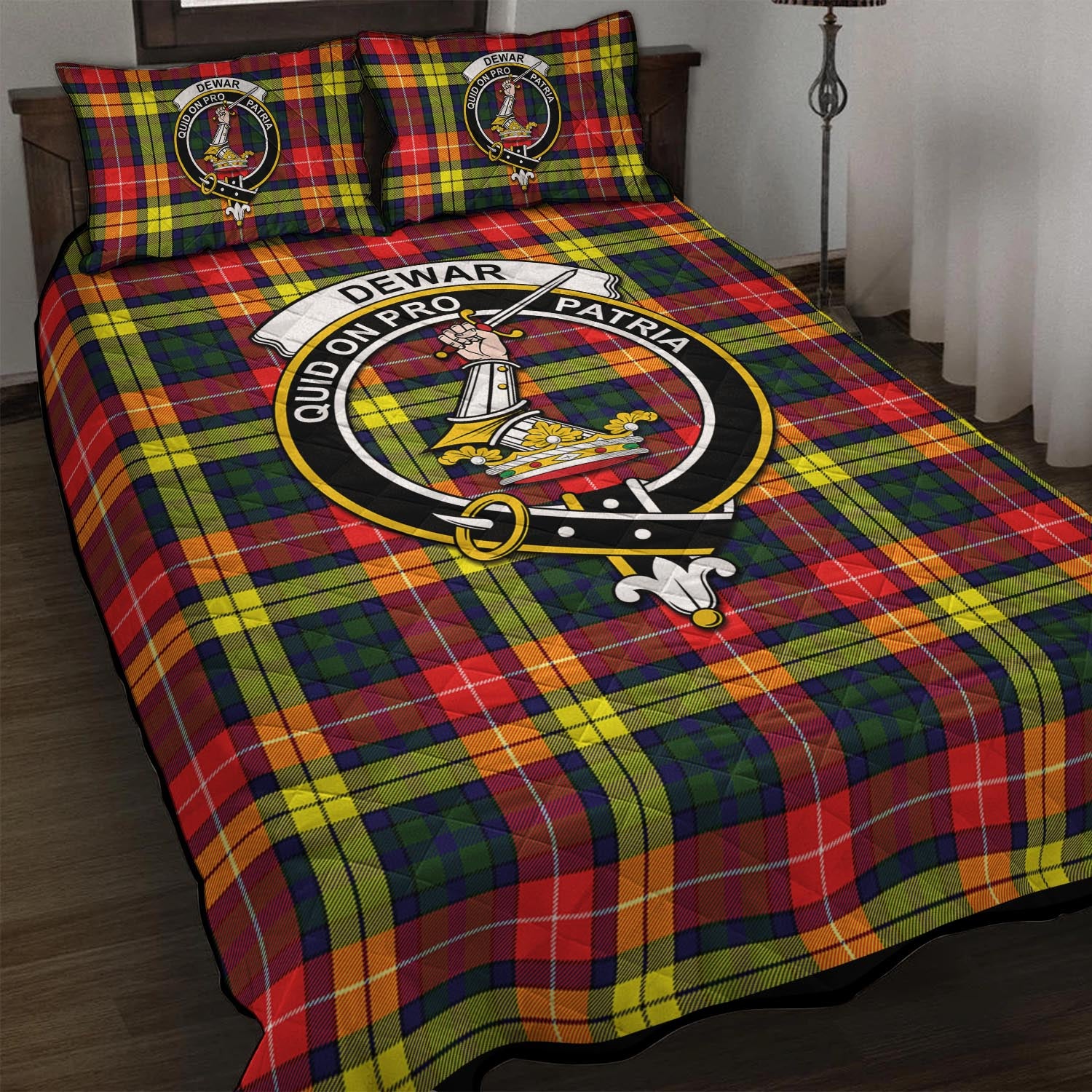 Dewar Tartan Quilt Bed Set with Family Crest - Tartan Vibes Clothing