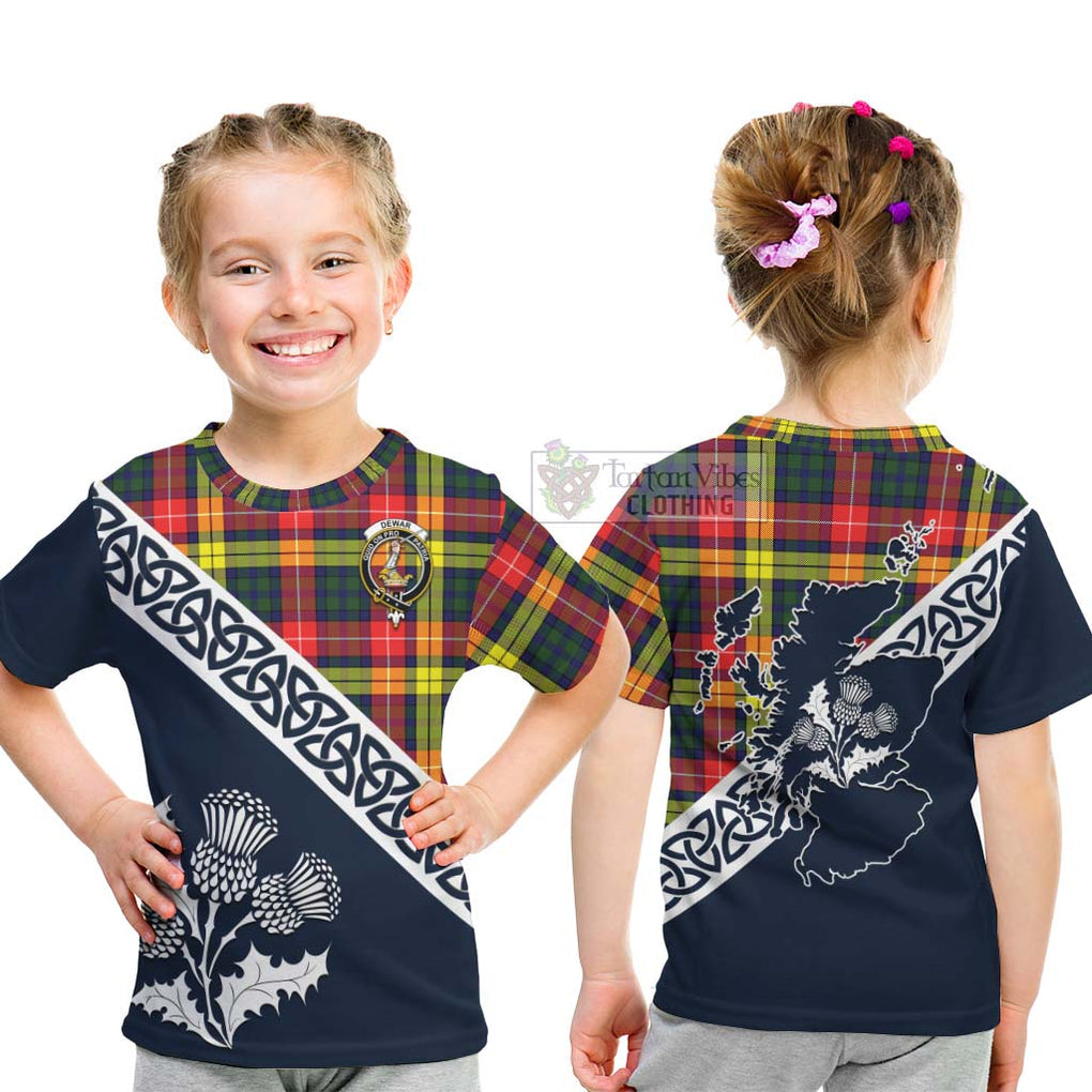 Tartan Vibes Clothing Dewar Tartan Kid T-Shirt Featuring Thistle and Scotland Map