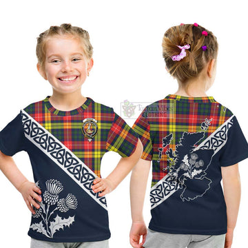 Dewar Tartan Kid T-Shirt Featuring Thistle and Scotland Map