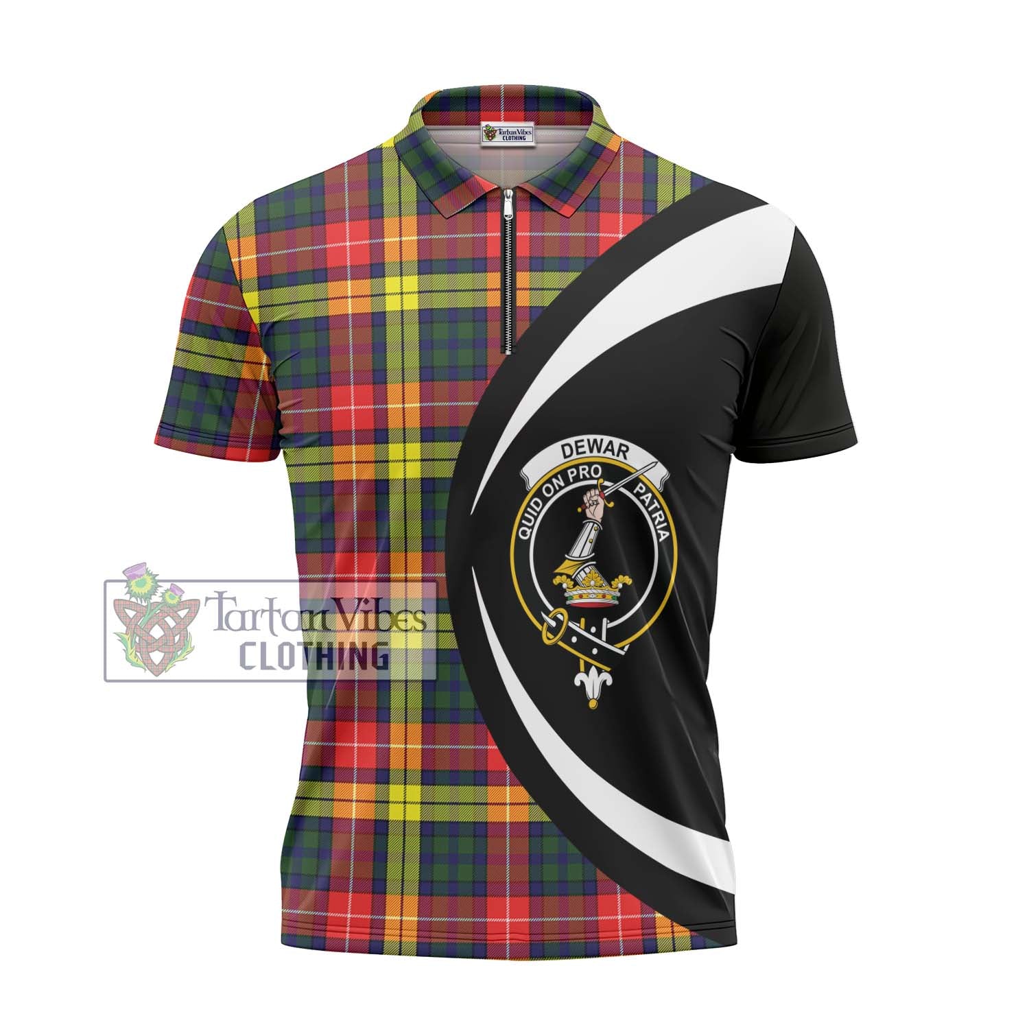 Tartan Vibes Clothing Dewar Tartan Zipper Polo Shirt with Family Crest Circle Style