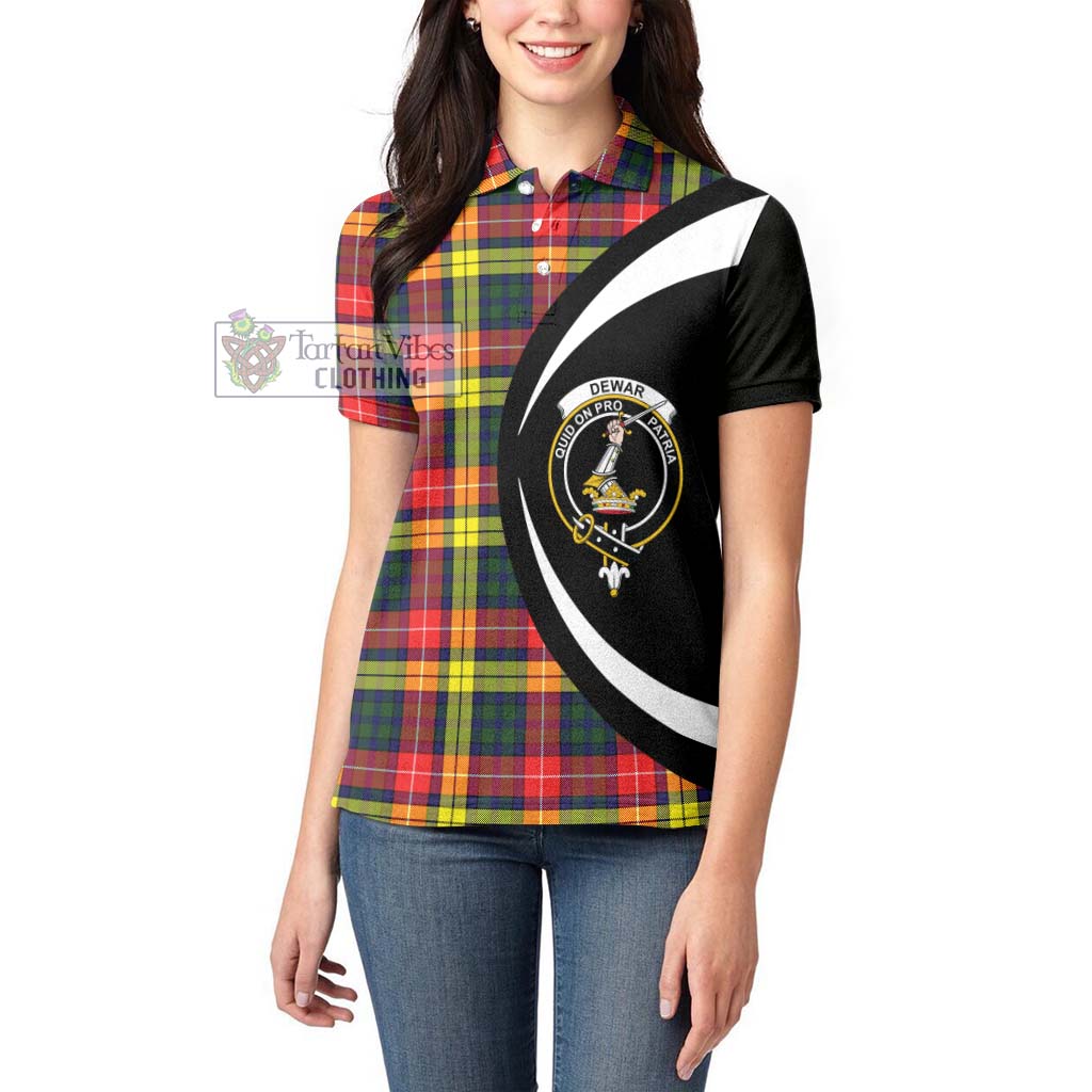 Dewar Tartan Women's Polo Shirt with Family Crest Circle Style - Tartan Vibes Clothing