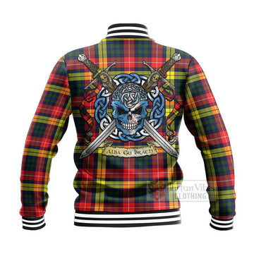 Dewar Tartan Baseball Jacket with Family Crest Celtic Skull Style - Tartan Vibes Clothing