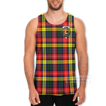 Dewar Tartan Men's Tank Top with Family Crest and Bearded Skull Holding Bottles of Whiskey