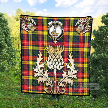 Dewar Tartan Quilt with Family Crest and Golden Thistle Style