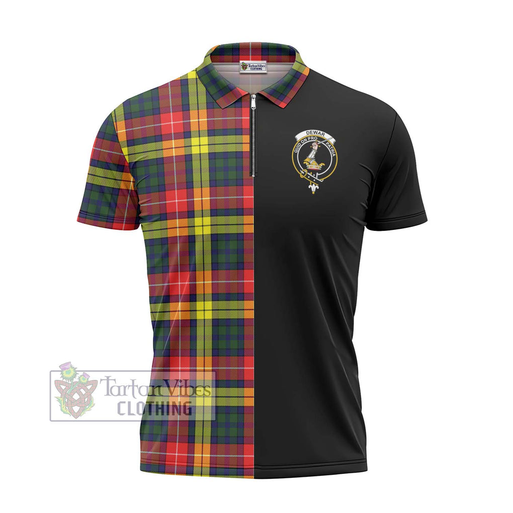 Dewar Tartan Zipper Polo Shirt with Family Crest and Half Of Me Style - Tartanvibesclothing Shop