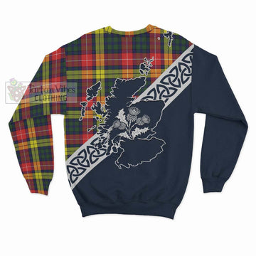 Dewar Tartan Sweatshirt Featuring Thistle and Scotland Map