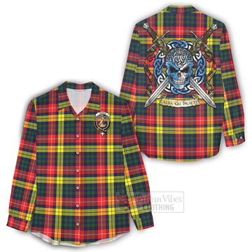 Dewar Tartan Women's Casual Shirt with Family Crest Celtic Skull Style