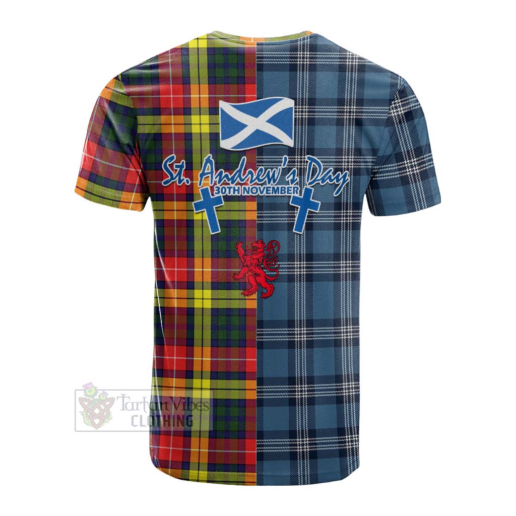 Tartan Vibes Clothing Dewar Tartan Cotton T-shirt Happy St. Andrew's Day Half Tartan Style