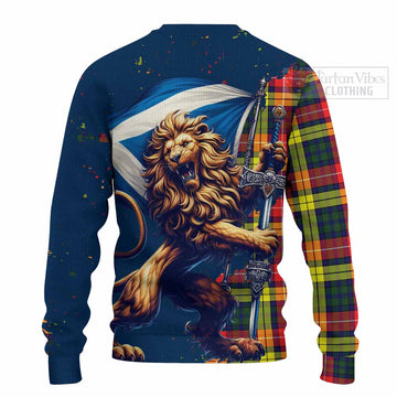 Dewar Tartan Family Crest Knitted Sweater with Scottish Majestic Lion